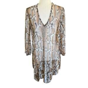 Jordan Taylor Animal Print Sheer Tunic Small 3/4 Sleeve Snake Mobwife Sexy